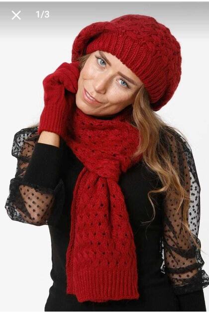 New Season Women's Painter Beret - Scarf - Gloves Set - Set of 3 - New Year New Year Christmas Gift