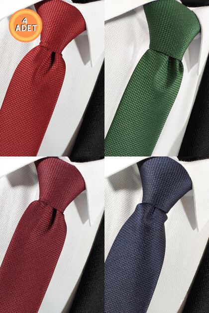 Set of 4 Advantage Tie and Handkerchief in Red, Green, Claret Red and Navy Blue Colors
