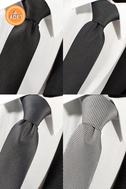 Set of 4 Advantage Tie and Handkerchief in Black, Anthracite Gray, Smoked Gray and Silver Gray Colors