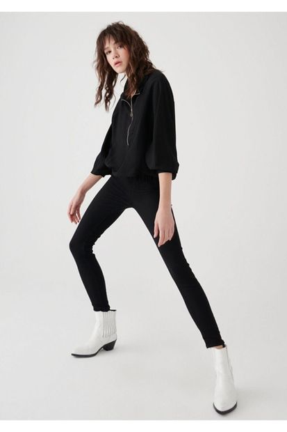 Maystore Kadın Yüksek Bel Essqu Black Skinny  Jeans Kot  Pantolon -Siyah - 1