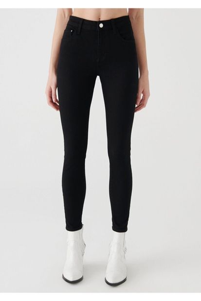 Maystore Kadın Yüksek Bel Essqu Black Skinny  Jeans Kot  Pantolon -Siyah - 3