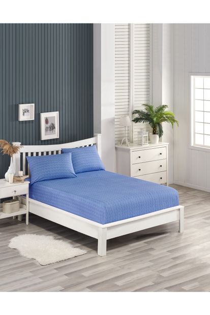 EVORHOME Lastikli Çarşaf Takımı Pamuklu Çift Kişilik Açık Mavi 180x200cm - 1