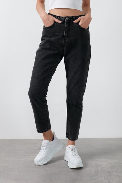 High Waist Black Mom Jeans Lycra Stretch Denim Pants
