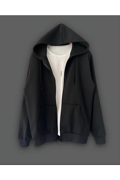 Zippered Black Jacket Zippered Hoodie