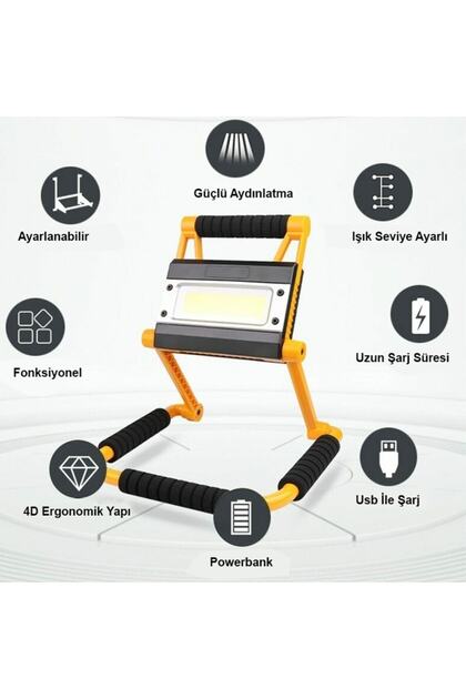 Wt-328 20w Şarjlı Outdoor Cob Led Fener 1300 Lümen Ayaklı Projektör