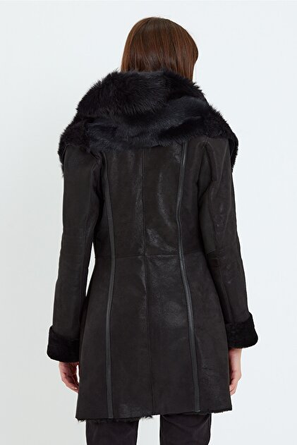 nero leather fur Napa Kuzu Kürkü Kapüşonlu Kadın Kaban (regular