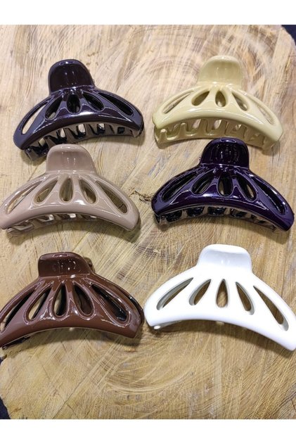 6 Pieces Coffee Colored Small Size Perforated Half Moon Latch Buckle Women's Hair Clip