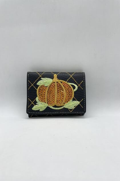 Pumpkin Embroidered Small Size Women's Wallet