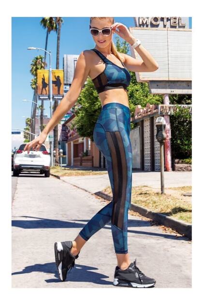 Women's Blue Sports Tights Top and Bottom Set