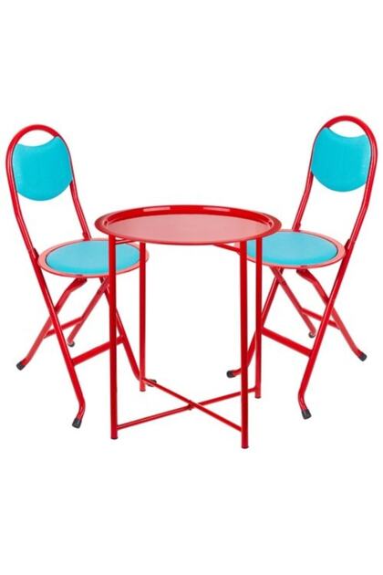 Kırmızı Katlanabilir Metal Sehpa ve Sandalye Takımı