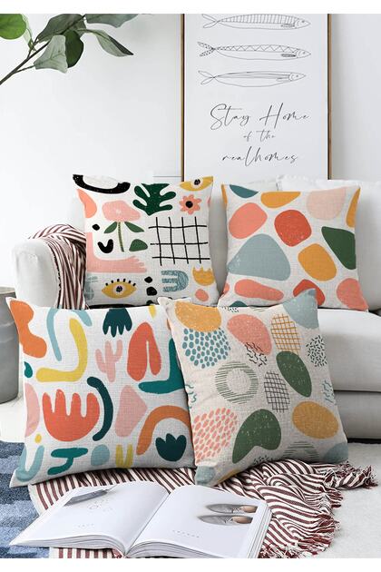 4-Piece Double Sided Abstract Patterned Special Designed Modern Raschel Knitted Pillow Throw Pillow Cover Set 55x55cm
