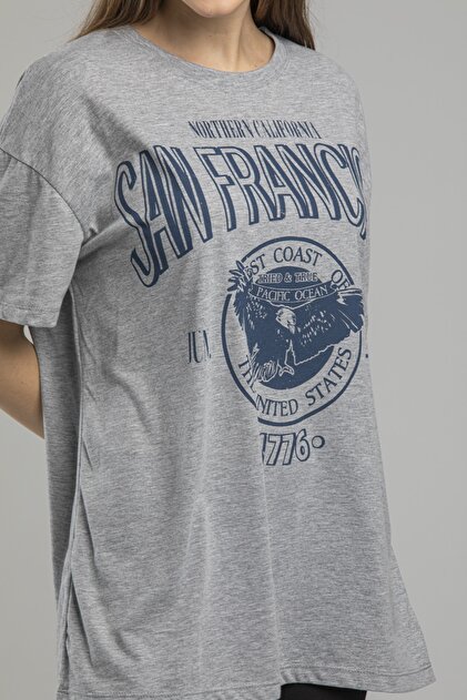 Genel Markalar Kadın Gri San Francisco Boyfriend T-Shirt - 5