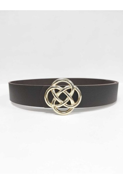 Bitterbrauner Damengürtel aus 100 % echtem Leder mit goldener Schnalle