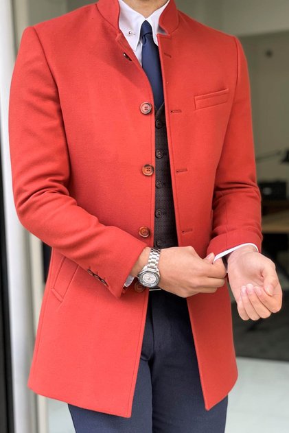 Slim-Cut Judge Collar Wool Coat