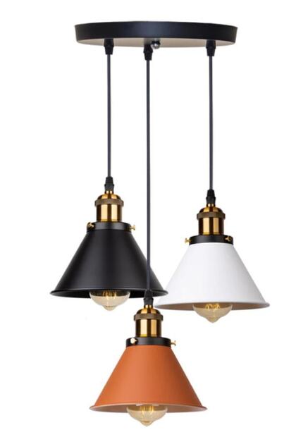 Retro Dekoratif 3 Lü Bakır Siyah Beyaz Rustik Metal Sarkıt Avize 30 Cm