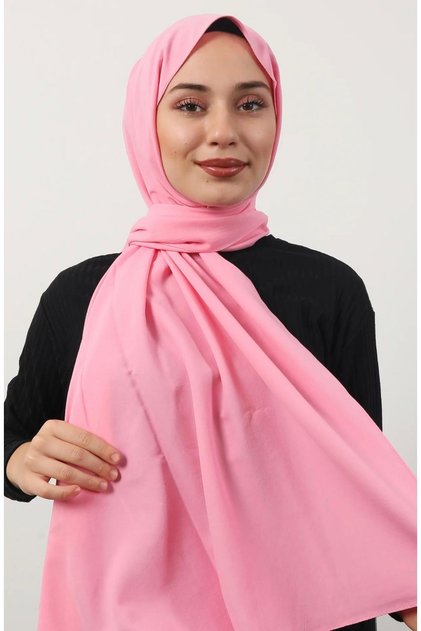Tesettür Pamuk Kraş Cazz Şal Modeli Pembe1