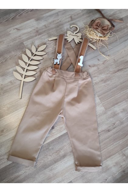 Camel Tan Baby Boy Salopet Safari Concept 1st Year Birthday Outfit with Zebra Figure