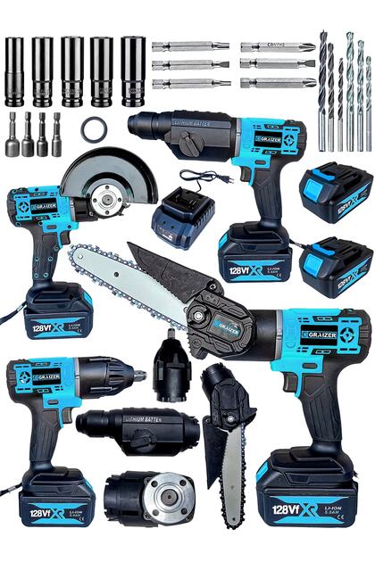 Graizer Alman 128 Vf 4 Başlıklı Set Akülü Vidalama Dal Budama