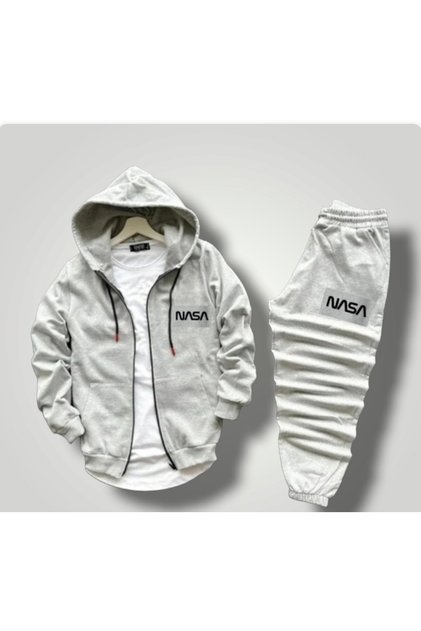 Hand-si Gray Color Nasa Written Hooded Unisex Tracksuit Set
