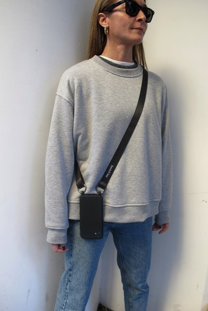 IPhone 12 Compatible Cross-adjustable Smoke Phone Strap (WITH BLACK IPHONE 12 CASE)