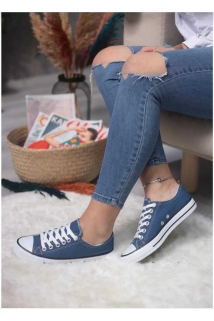 Unisex Kısa Kot Mavi Keten Sneaker