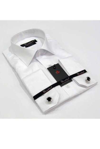 Beyaz 8 Drop Micro Kumaş Kol Düğmeli Slim Fit Erkek Gömlek - 197-1