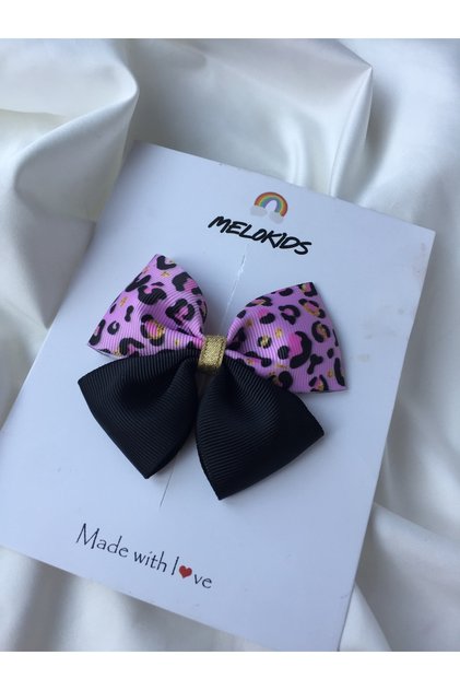 Pink Leopard Patterned Black Ribbon Clip Buckle