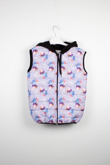 Elsa And Anna Patterned Hooded Children's Puffer Vest