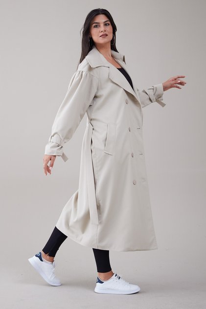 Lady Kadın Taş Rengi Oversize Trençkot