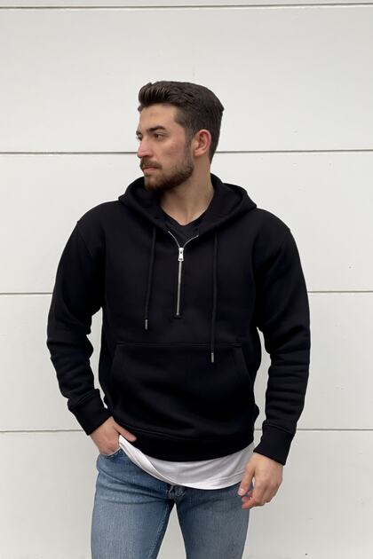 Silver Zippered Cotton Hooded Sweatshirt Unisex