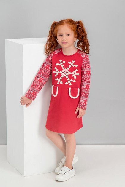 Girl's Red We Love Snow Pocket Dress