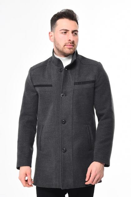 Pamuklu Slim Fit Erkek Kaşe Kaban