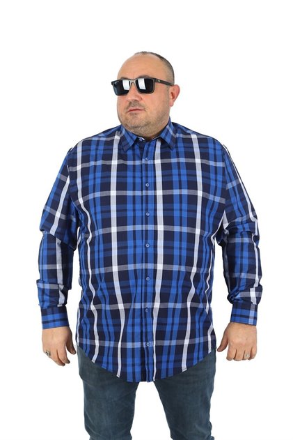 Large Size Men's Shirt Colorful Square 23365 Navy Blue