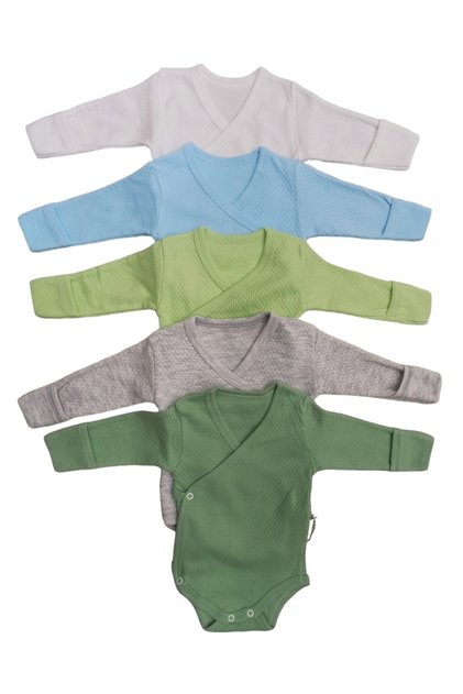 Long Sleeve Self-Glove Snap Fastened Double Breasted Badi (Pack of 5) White-turquoise-teal-gray-mold
