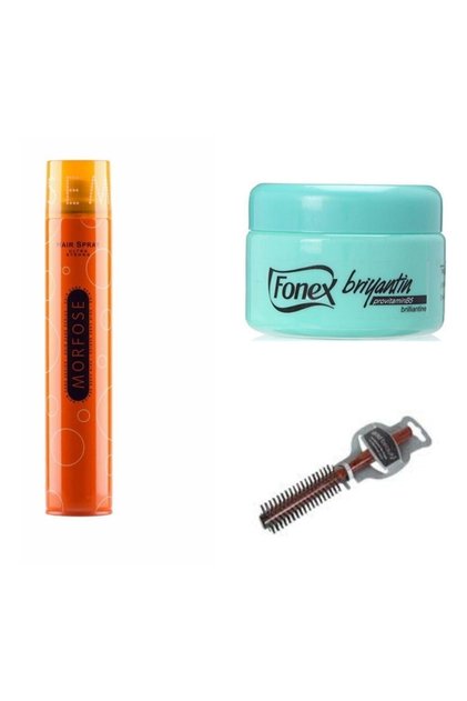 Morfose Ultra Strong Saç Spreyi 400 Ml + Briyantin 150 Ml + Gold Beauty Fön Fırçası Boncuklu