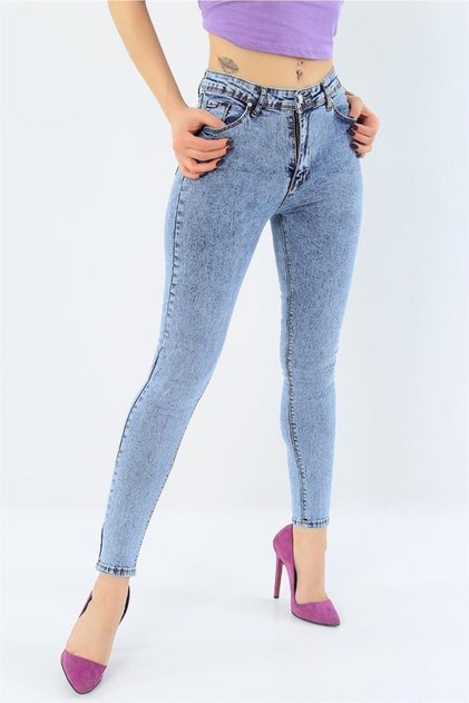 Non-Fading Blue Snow Skinny Jeans Comfortable Denim Trousers