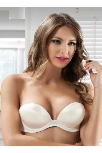 Women's White Double Supported Strapless Bra that Looks 2 Sizes Bigger 7036
