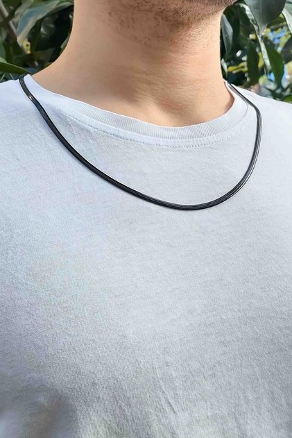Flat Italian Model Snake Snake Necklace 316 L Steel Black Men's Chain