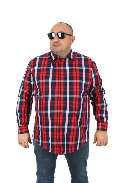 Large Size Men's Shirt Colorful Square 23365 Claret Red
