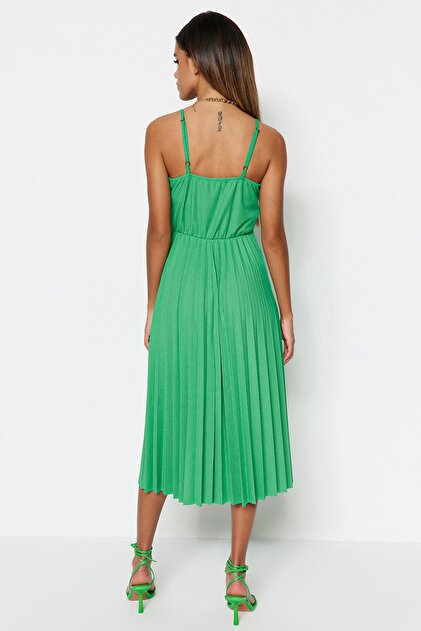 Trendyol Collection Green Midi Double Breasted Pleated Skater Dress -  Adjustable Strap TWOSS20EL2729- Trendyol