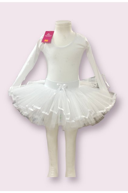 White Long Sleeve Ballet Swimsuit & Tutu Skirt
