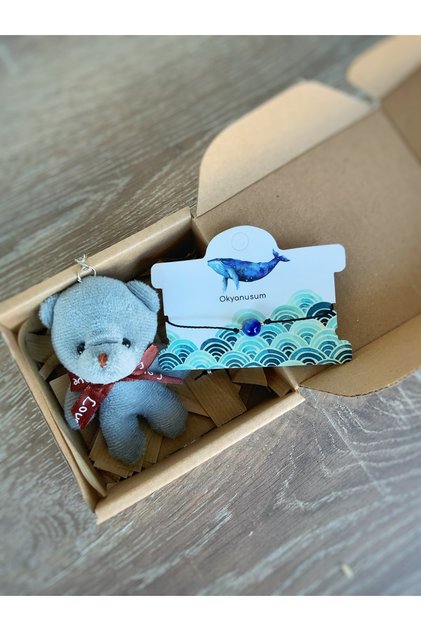 Valentine's Day Gift Set My Ocean Blue Agate And Teddy Bear Keychain