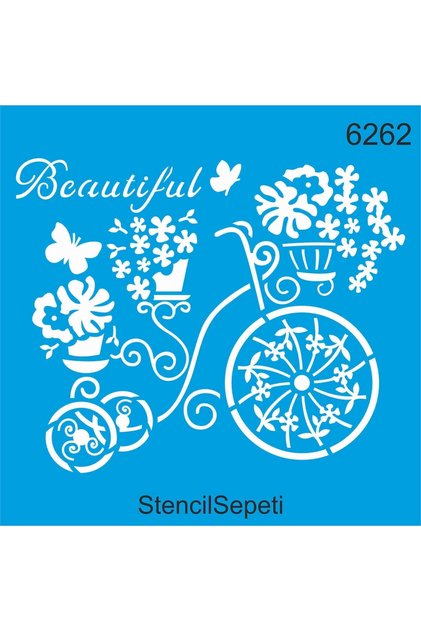 Bicycle And Flowers Pattern - Stencil Painting Template 40x40cm