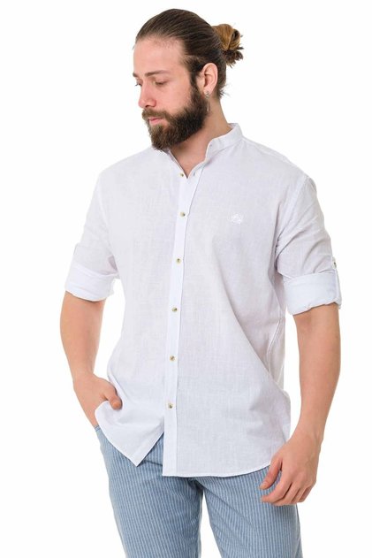 Ch198 Judge Collar White Linen Summer Shirt