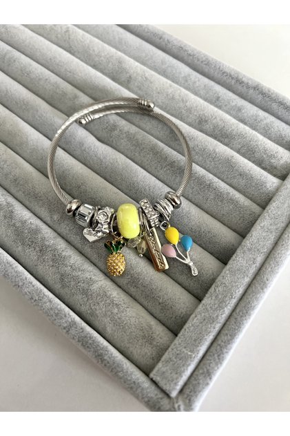 Steel Yellow Beaded Balloon and Pineapple Model Bracelet