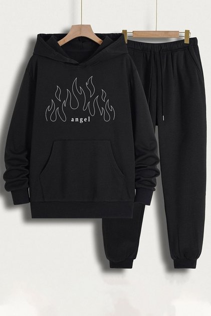 Unisex Special Design White Angel Printed Top Bottom Tracksuit Set