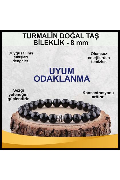 Certified Black Tourmaline Natural Stone Bracelet 8 Mm - B874