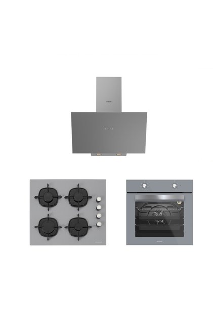 3'lü Gri Cam Ankastre Set (3481 Flam 60 Gri+cs5335s02+bo65e1s01)