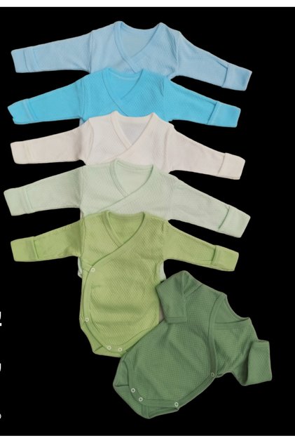 Long Sleeve Self Gloves, Double Breasted Badi with Snaps (Pack of 6) Blue-turquoise-cream-watergreen-teal-mold
