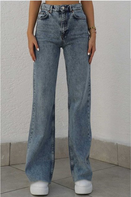 Oscar Medium Snow Blue Lycra Super High Waist Loose Jean Trousers. (super High.) Wide Leg.